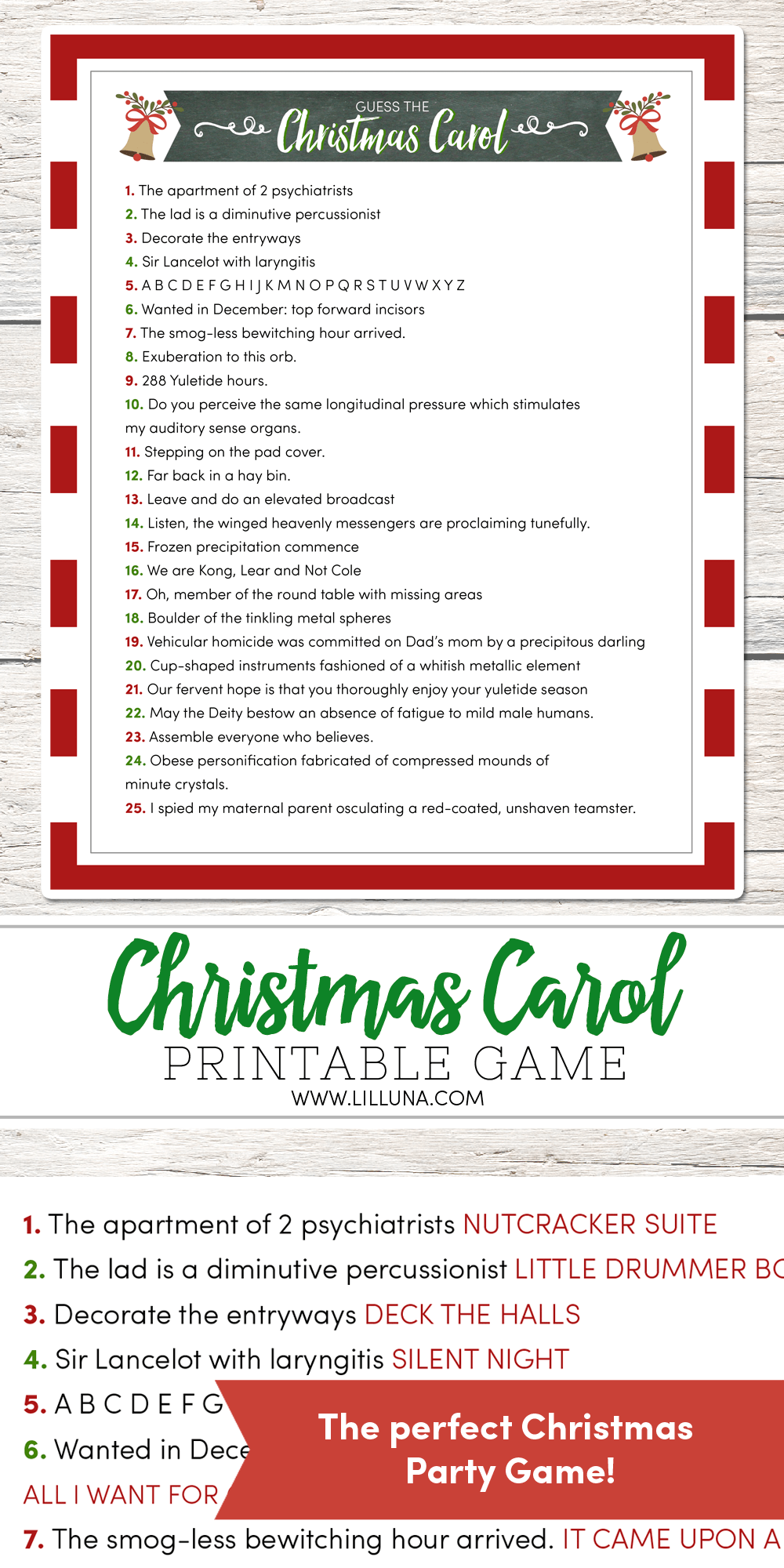 Instructions for the free Christmas carol printable game.