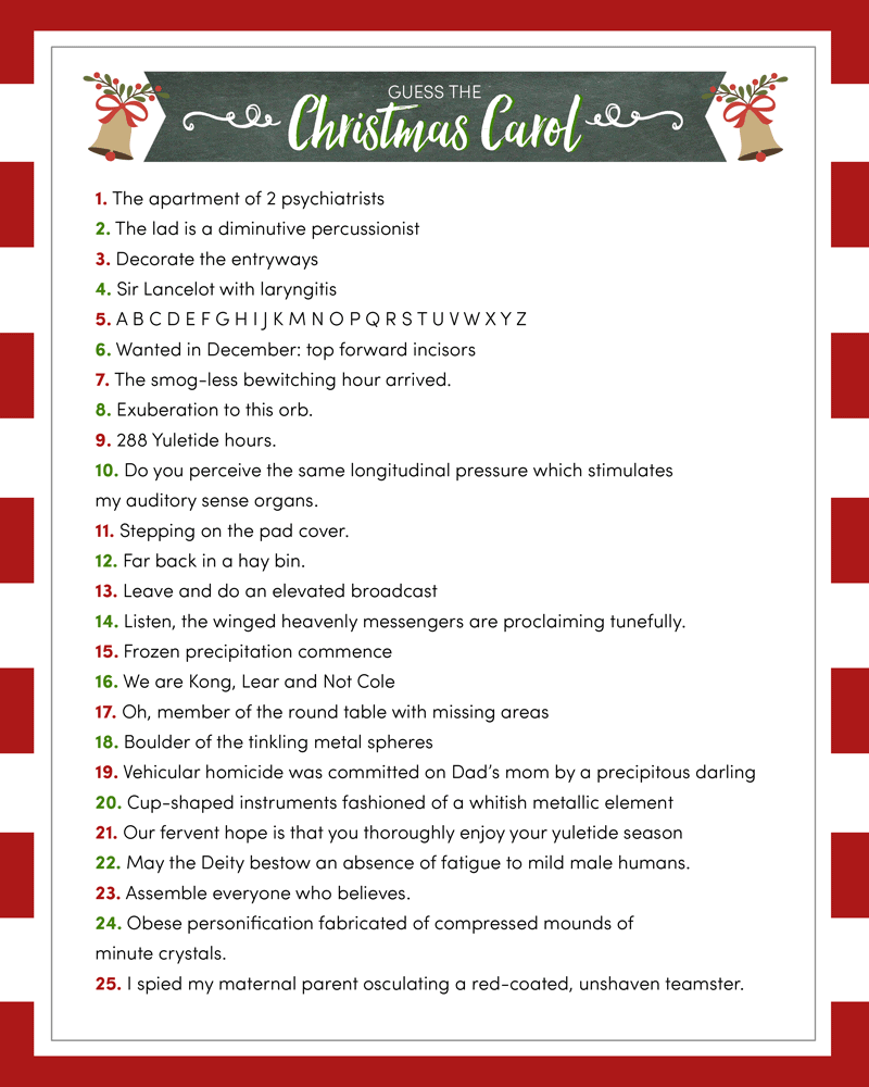 Guess the Christmas Carol - use the clues to guess the carol. A fun, FREE, game to use at your next Christmas party!