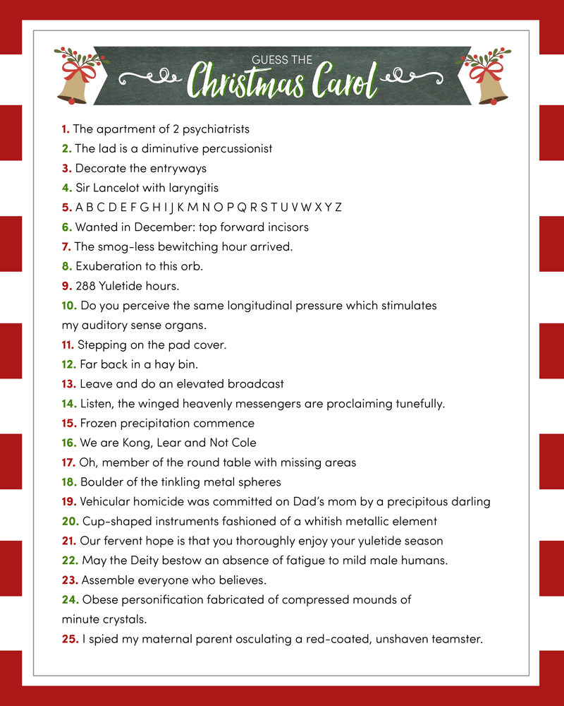 Printable for the guess the Christmas carol game.