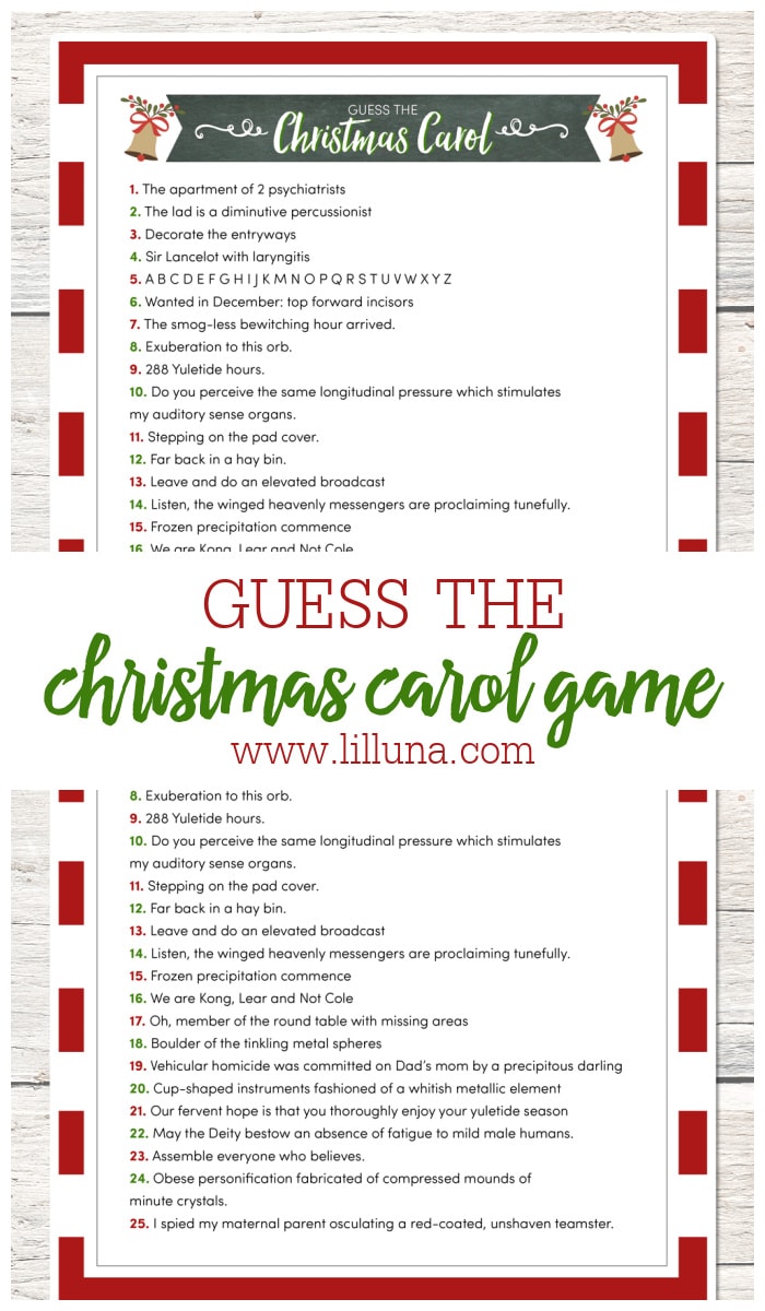 Guess the Christmas Carole Game {FREE Printable} | Lil' Luna