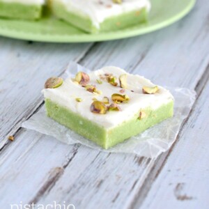 Soft and chewy Pistachio Sugar Cookie Bars with cream cheese frosting. An easy treat that everyone will love!