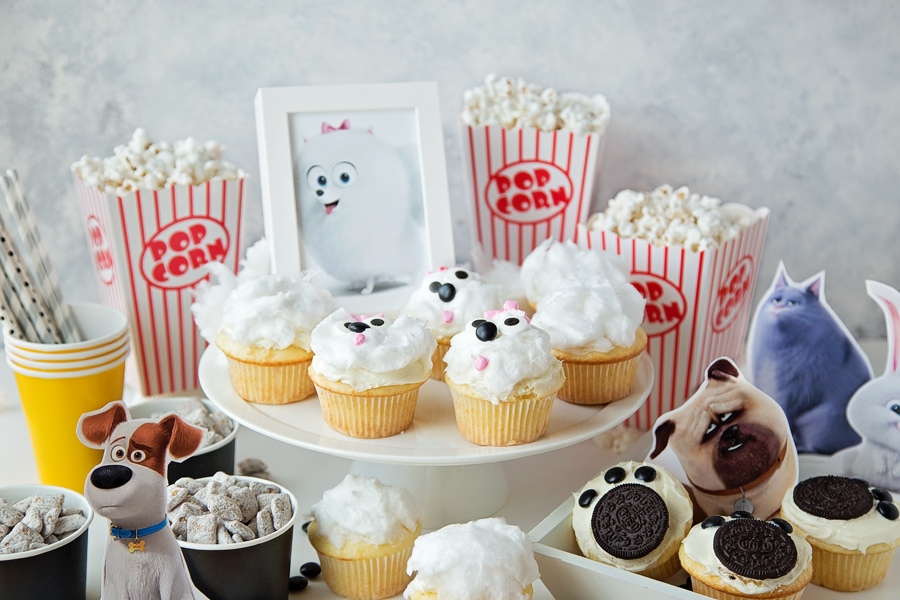 The Secret Life of Pets Movie Night idea with Gidget cupcakes, Puppy Chow and Paw Print Cupcakes.secret-life-of-pets-5