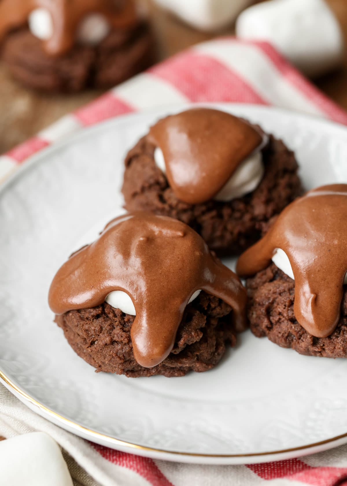 Chocolate Marshmallow cookies on a white plate