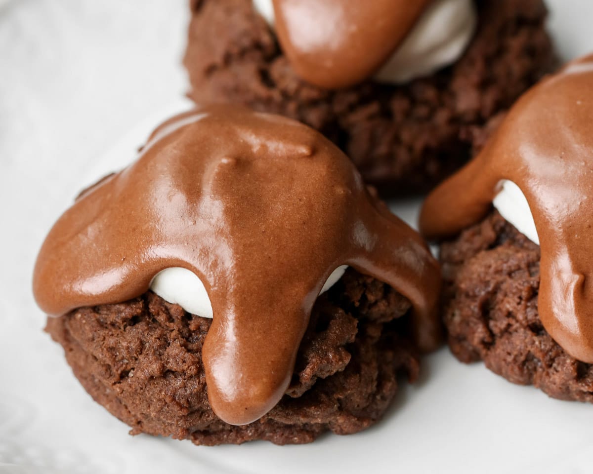 Chocolate marshmallow cookies with chocolate on top