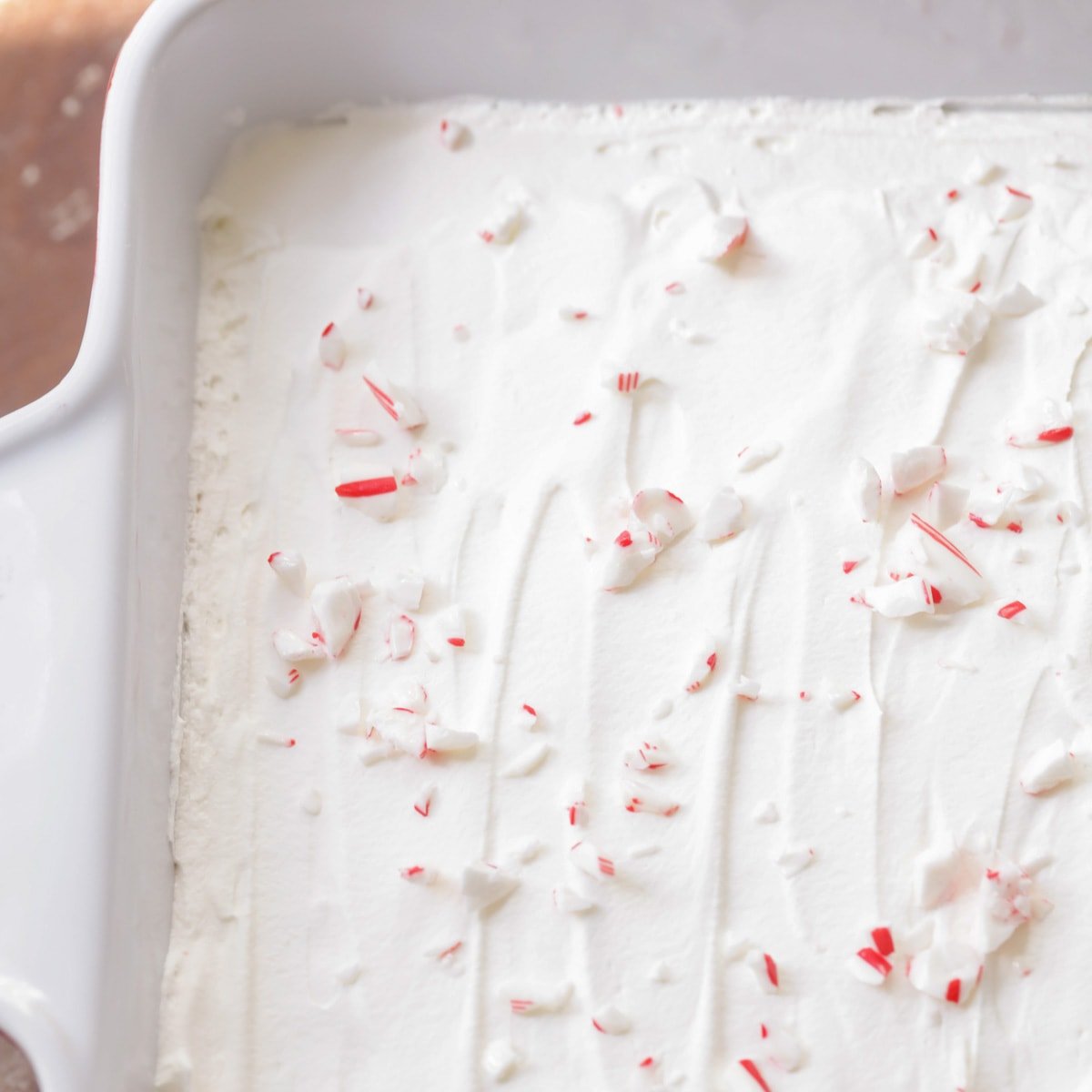Peppermint delight topped with crushed candy canes.