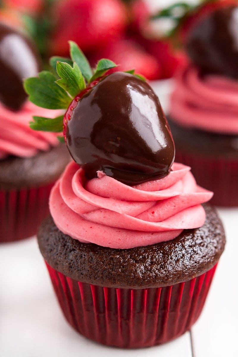 Chocolate Covered Strawberry on top of cupcake