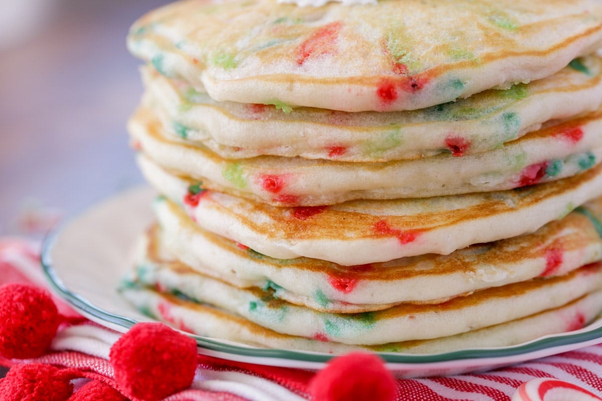 Close up of Christmas pancakes stacked