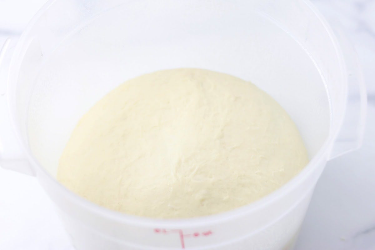 Dough rising in container.