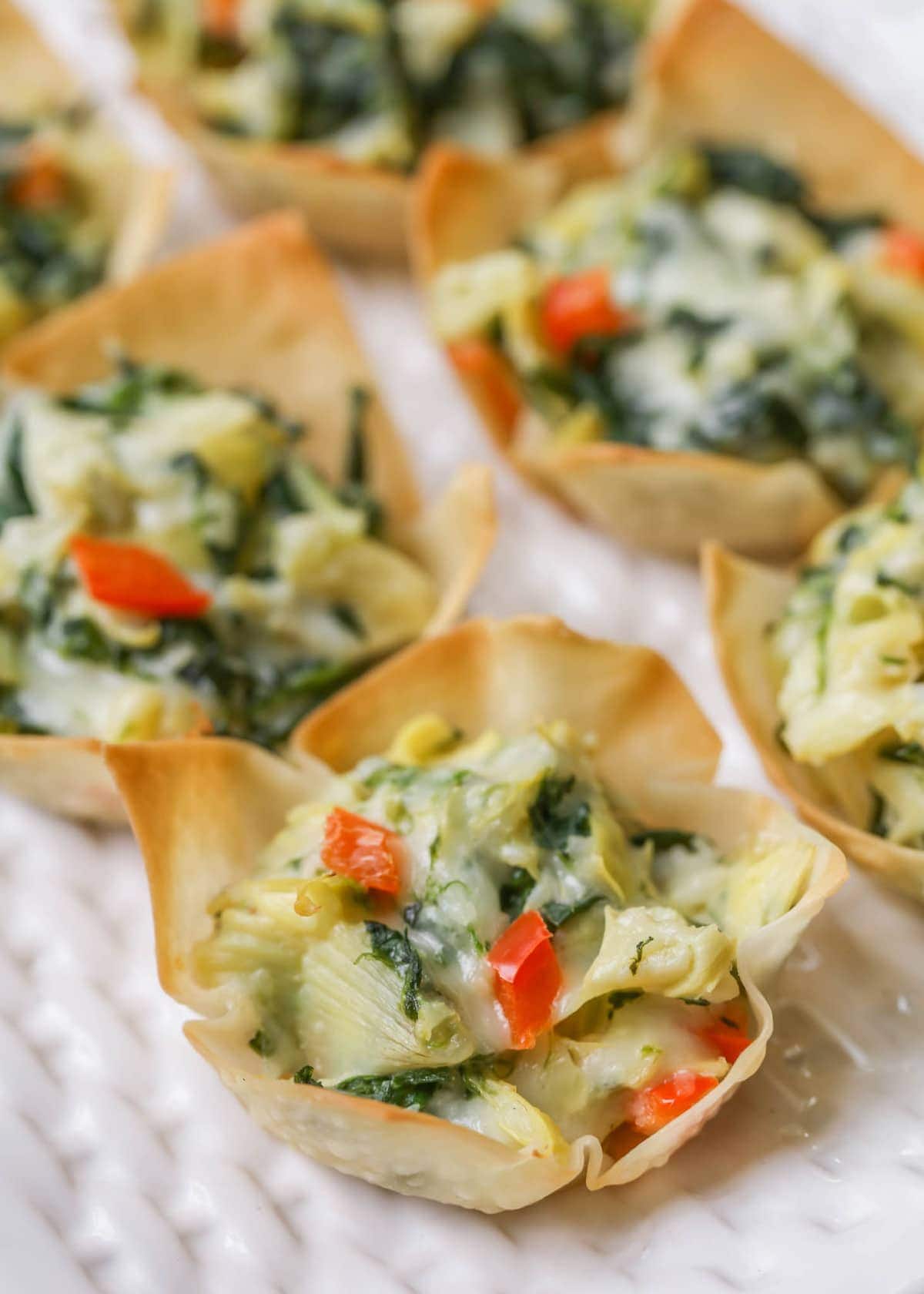 Spinach Artichoke Wonton Cups on Plate