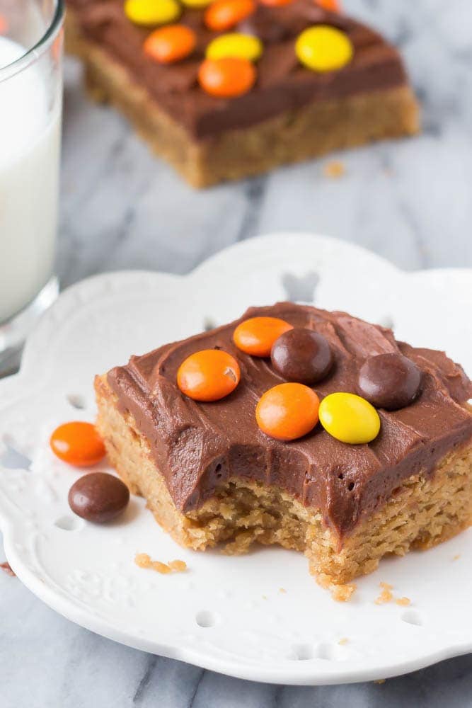 Peanut Butter Cookie Bar with chocolate frosting