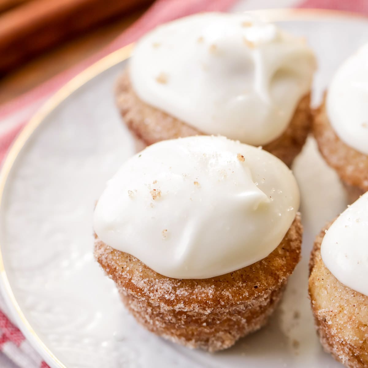Mini donut muffins on a white plate