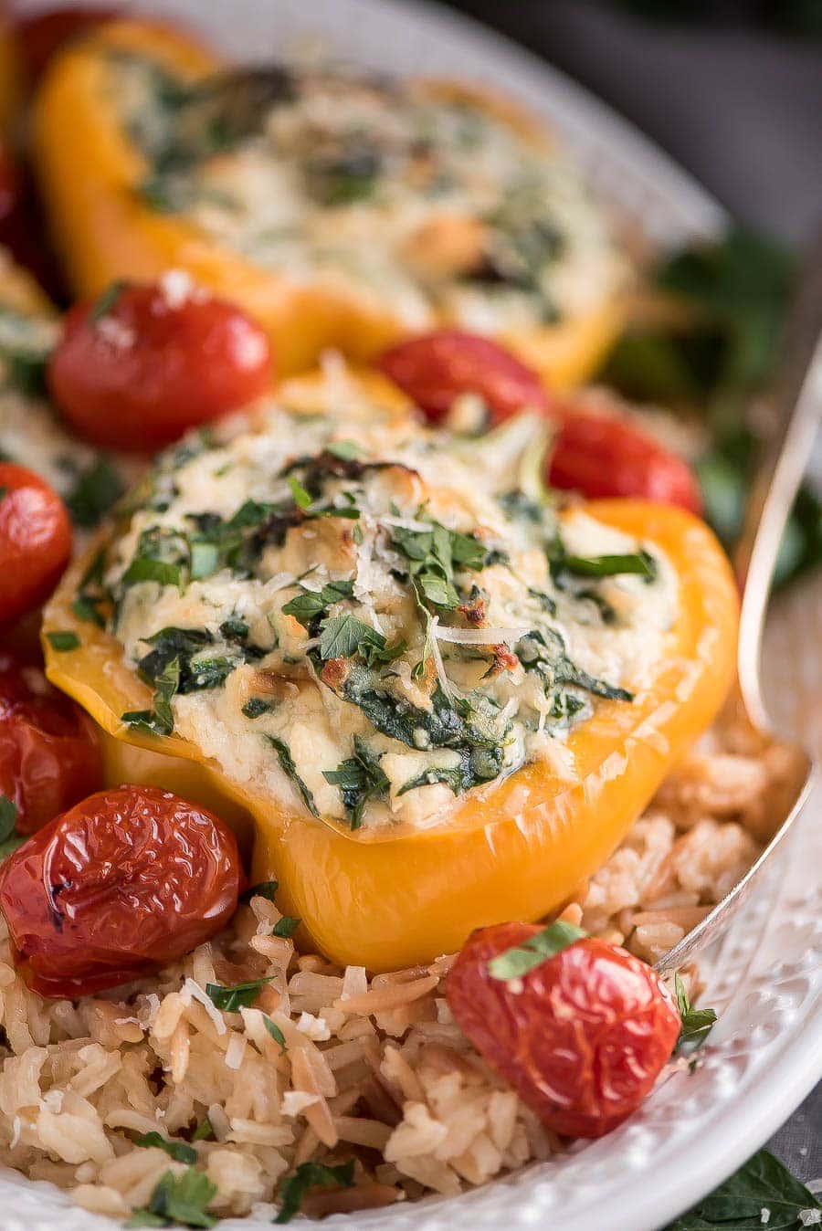 Stuffed Peppers with Rice on a white plate