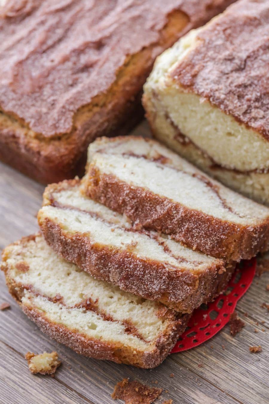 Amish Friendship Bread sliced on a cutting board