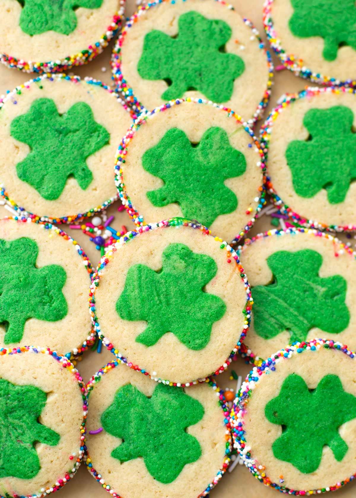 Close up of slice and bake St. Patrick's Day Cookies.