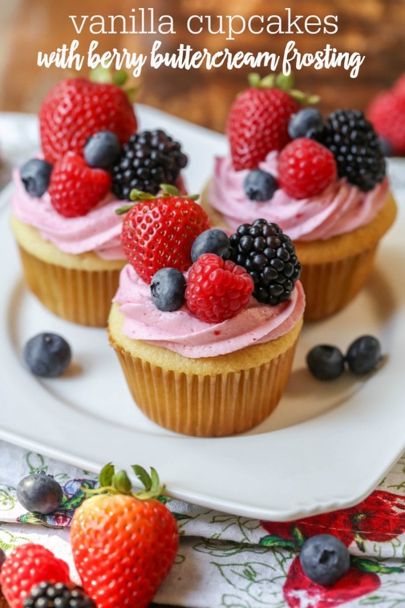 Vanilla Cupcakes with Berry Buttercream Frosting - Lil' Luna