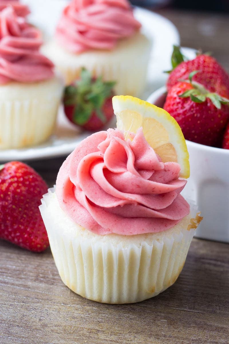 vanilla cupcakes with strawberry frosting