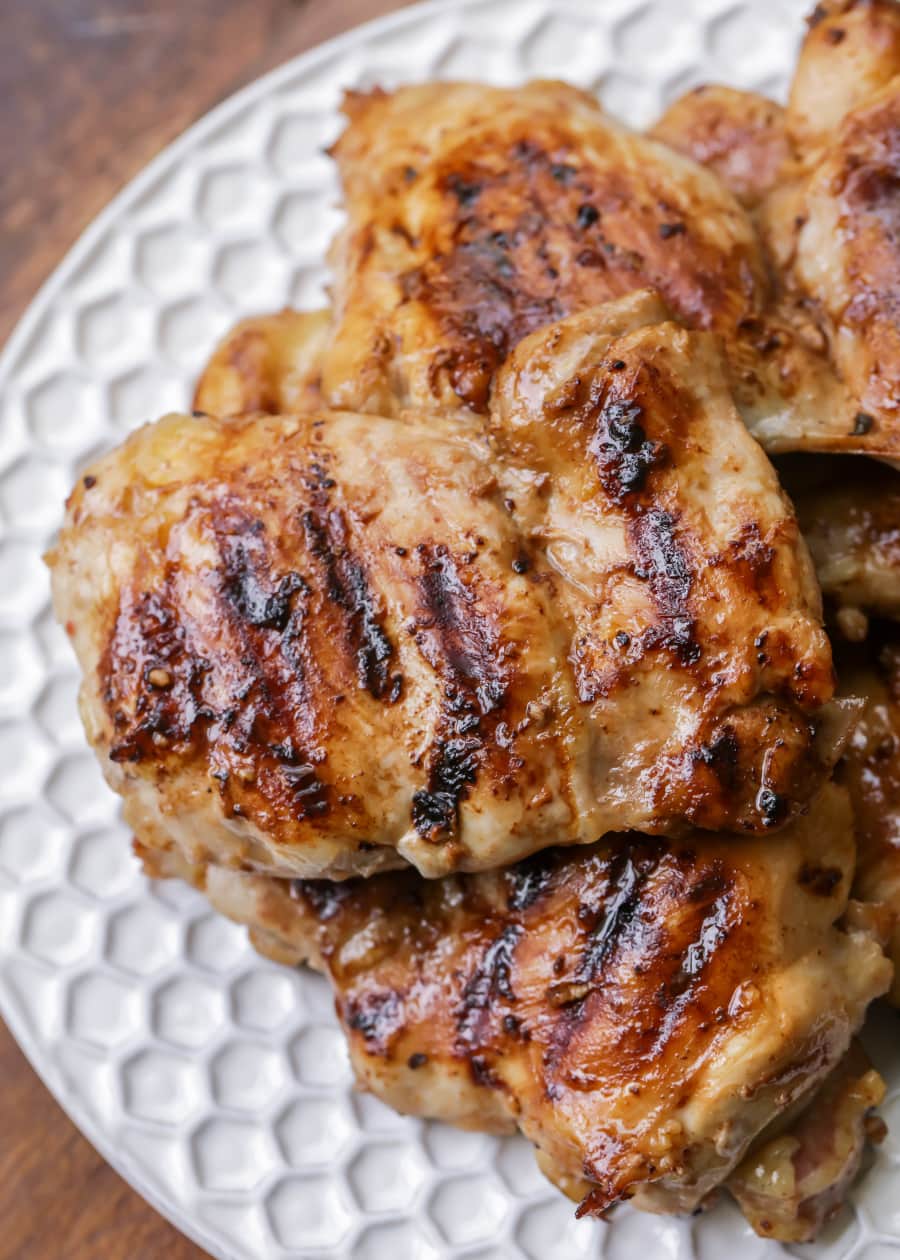 4th of July Recipes - grilled huli huli chicken on white plate.