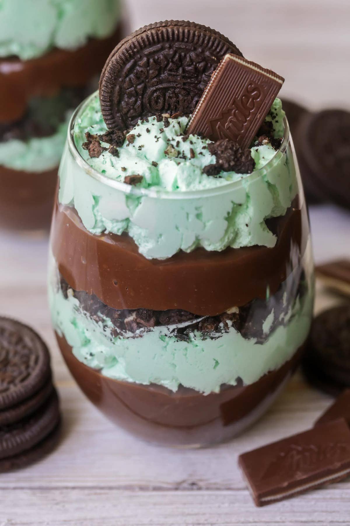 grasshopper parfait in a glass cup