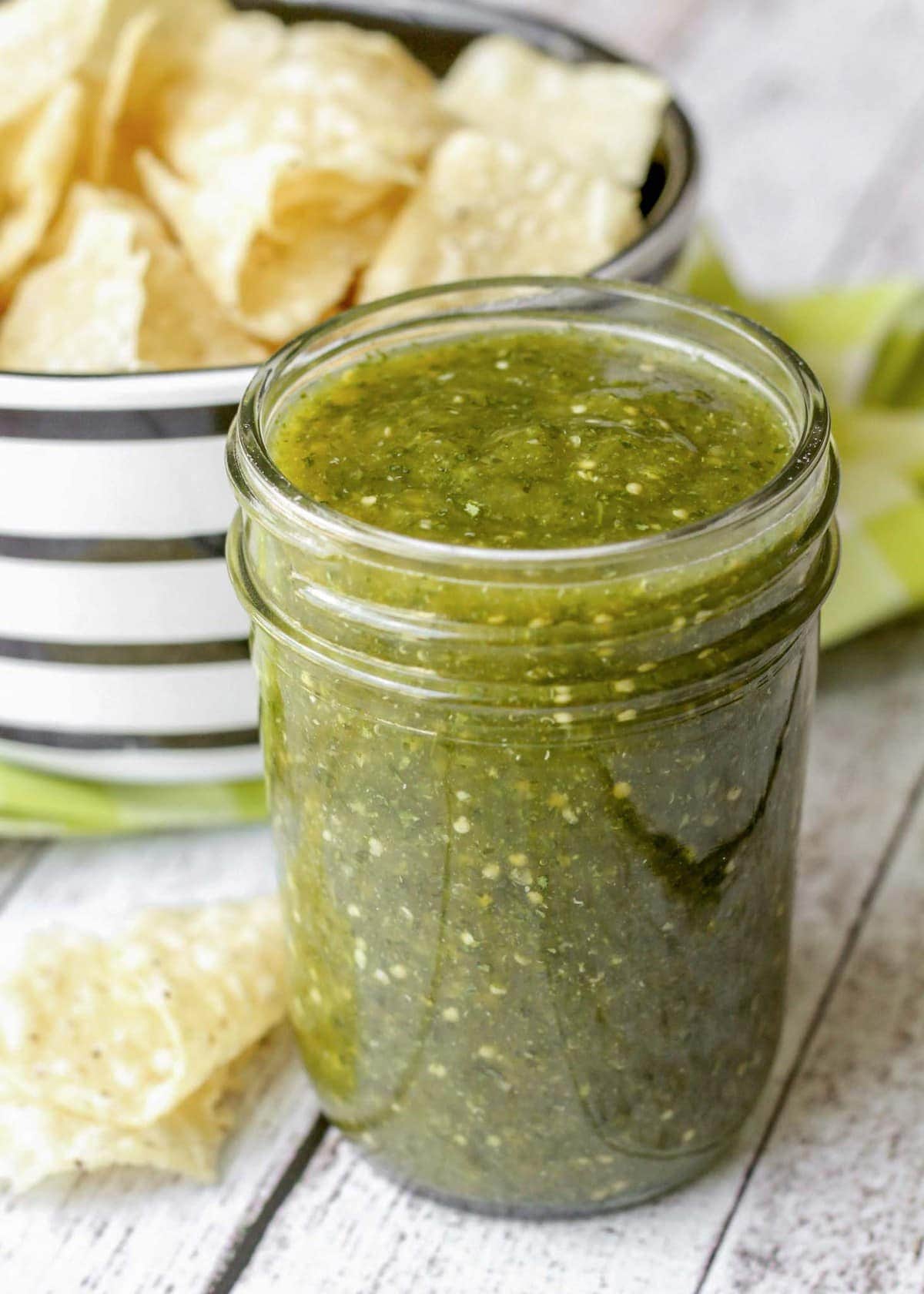 Stovetop potpourri - salsa verde in a mason jar for sharing.