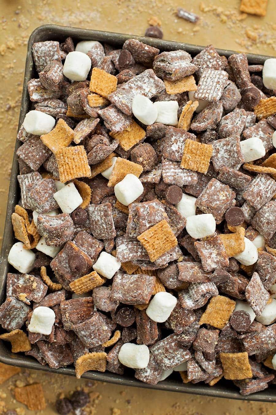 Mix of marshmallows, grahams, chocolate chips, and chex.