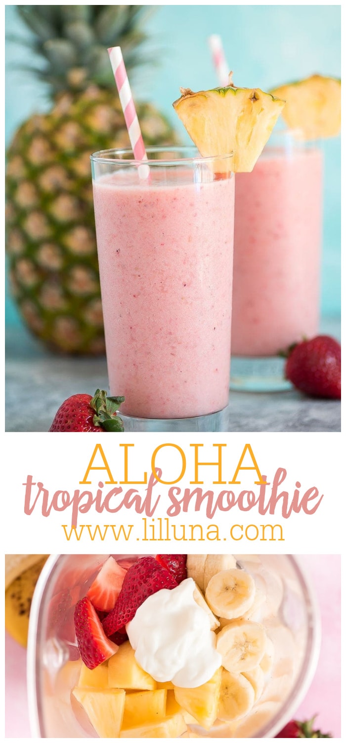 Aloha Tropical Smoothie {Strawberry + Pineapple Paradise} | Lil' Luna