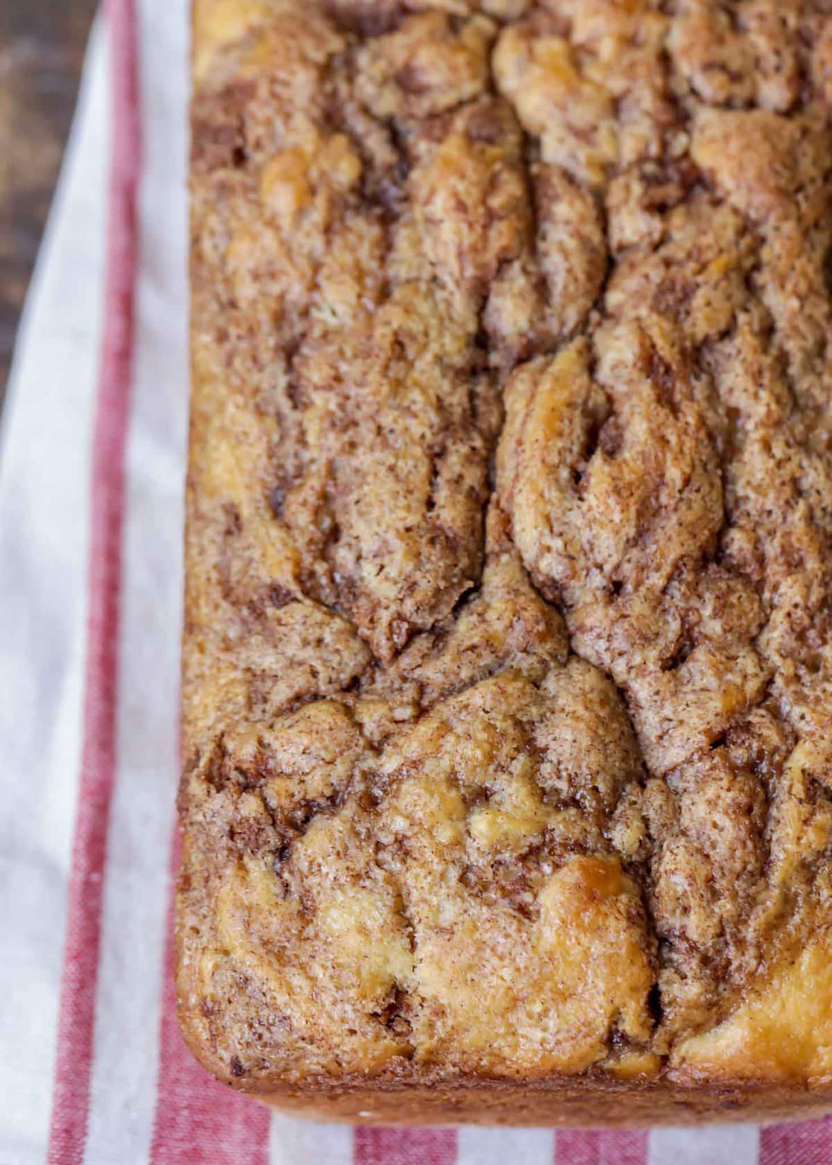 Loaf of cinnamon swirl bread unglazed and whole