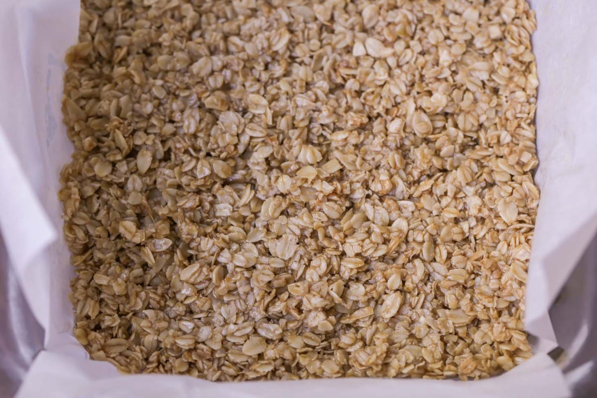 oat layer in a baking dish