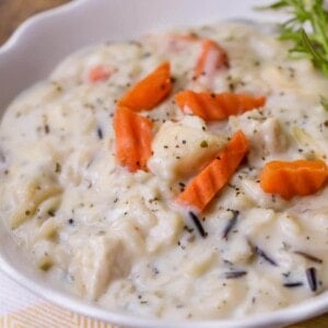 creamy Wild rice soup with chicken in bowl