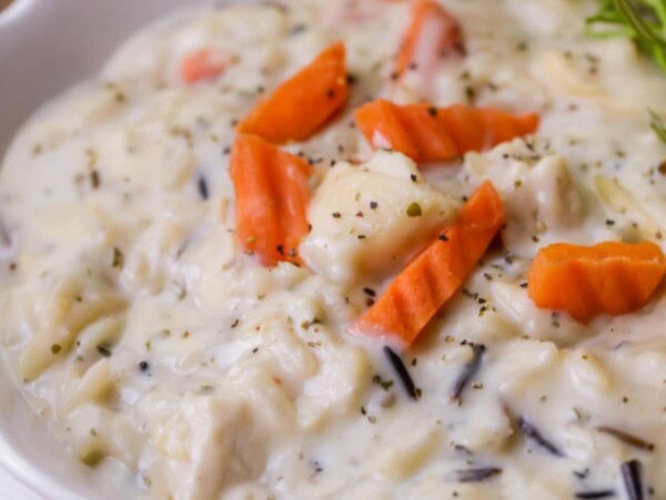 creamy Wild rice soup with chicken in bowl