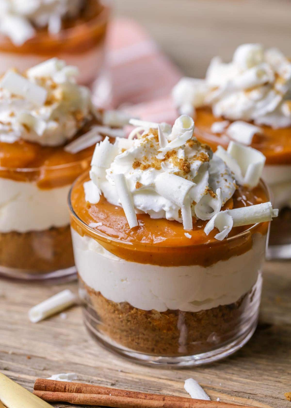 pumpkin trifle with gingersnaps in a mini glass trifle dish