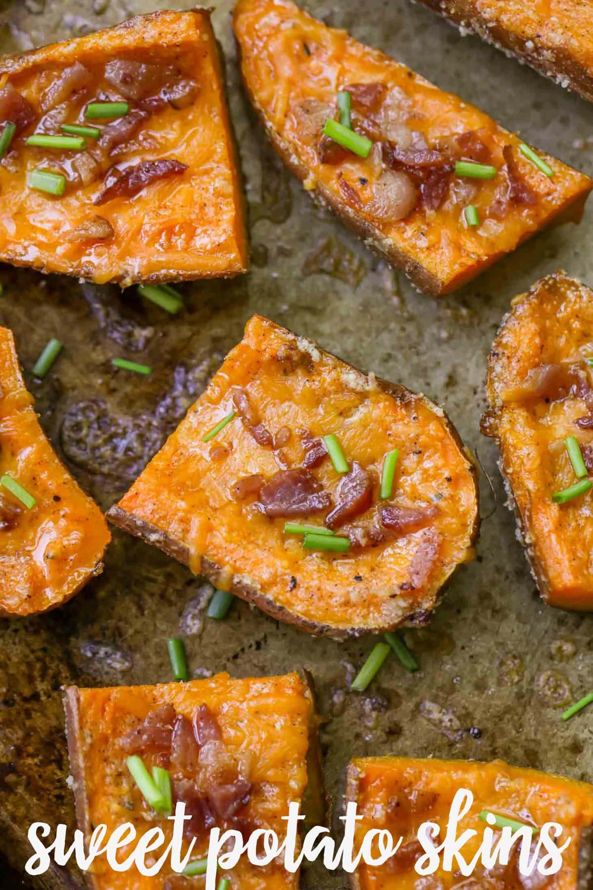 Sweet Potato Skins topped with crispy bacon and chives