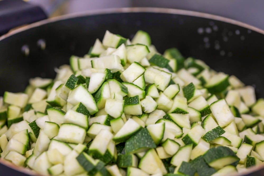 Diced zucchini in skillet