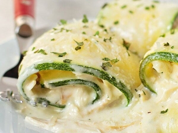 Chicken Alfredo Zucchini Roll Ups