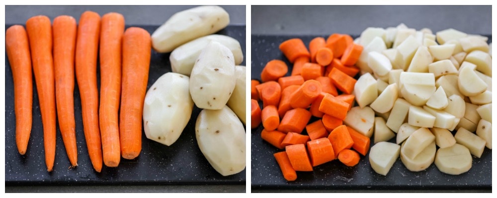 chopped carrots and Potatoes for beef stew recipe