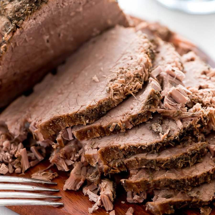 Slices of roast beef for french dip recipe