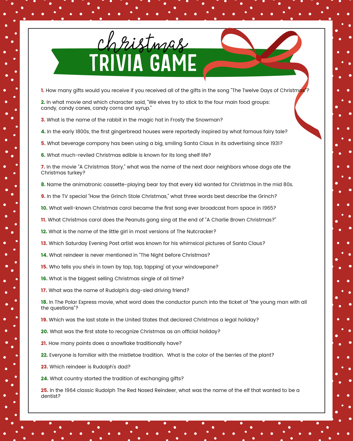 Christmas Trivia Questions for free Christmas trivia games for download.