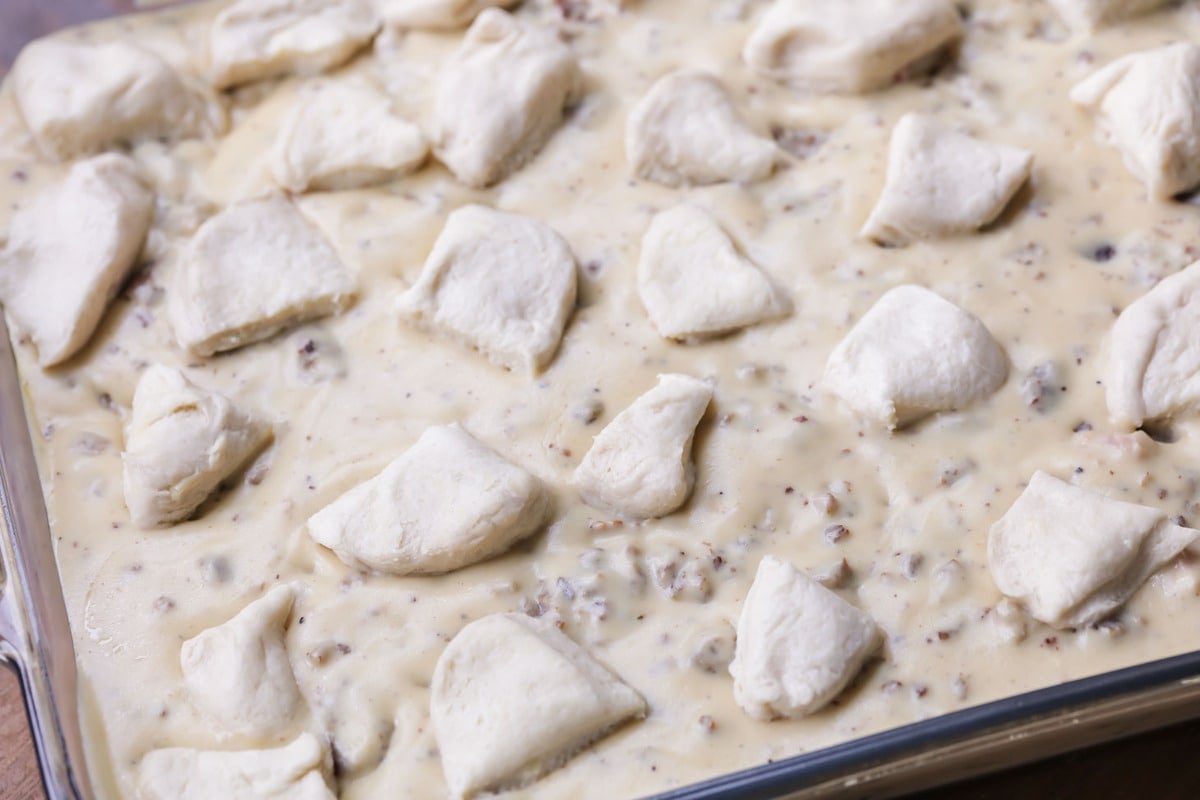 Raw dough in Biscuits and Gravy Bake