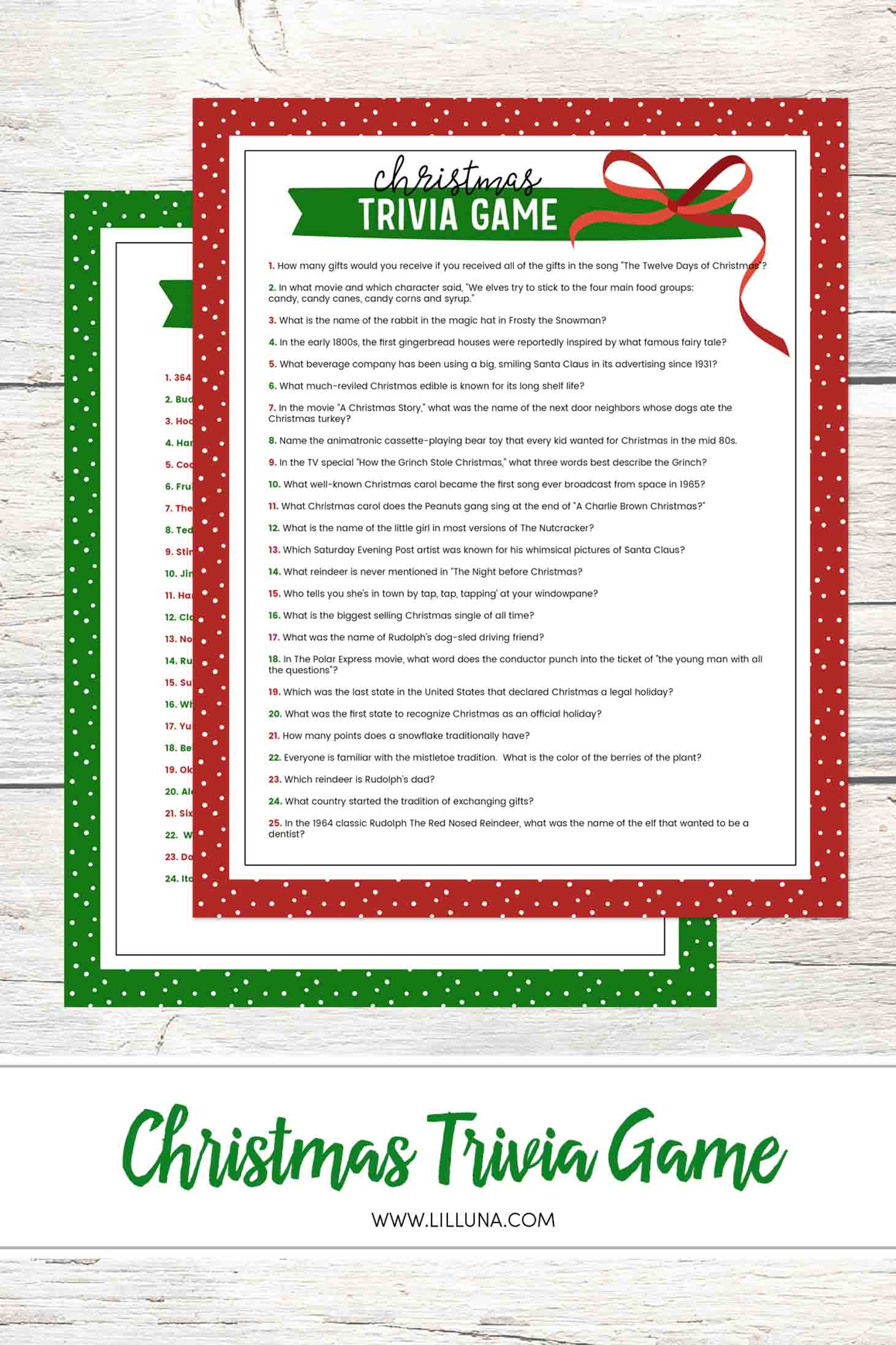 Christmas Trivia Game printables ready for download.