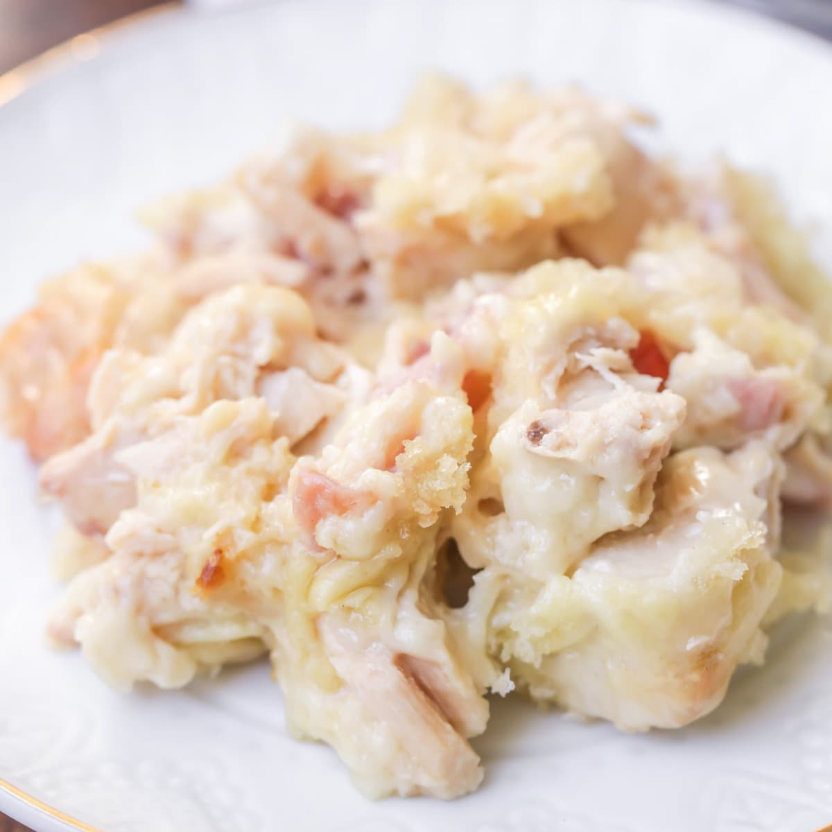 Chicken Cordon Bleu Casserole on white plate