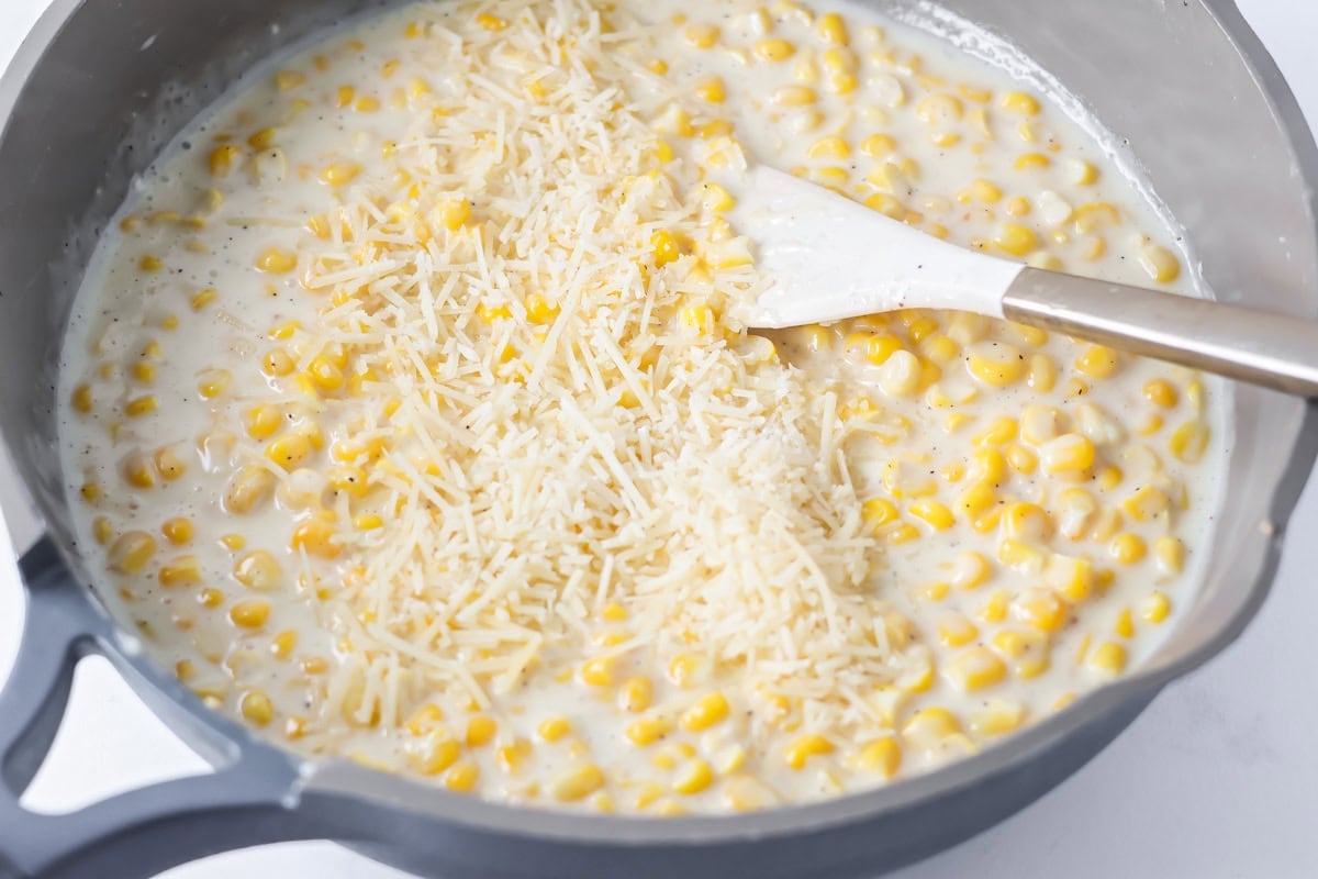 Process shot of how to make creamed corn.