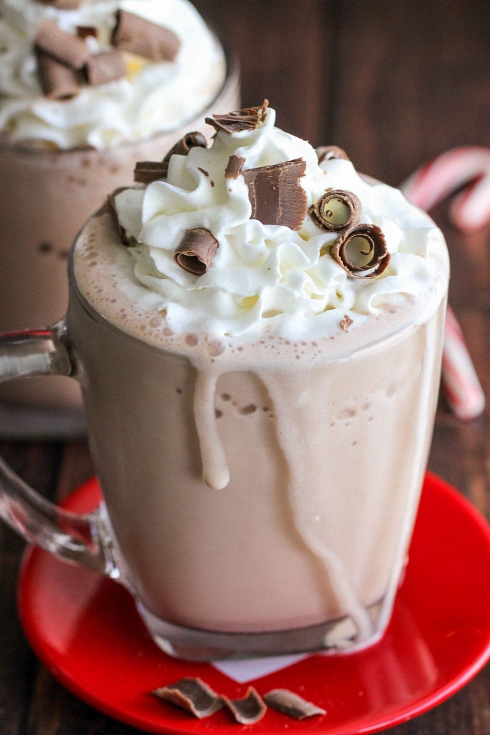 Holiday drink ideas - frozen hot chocolate topped with whipped cream and chocolate shavings.