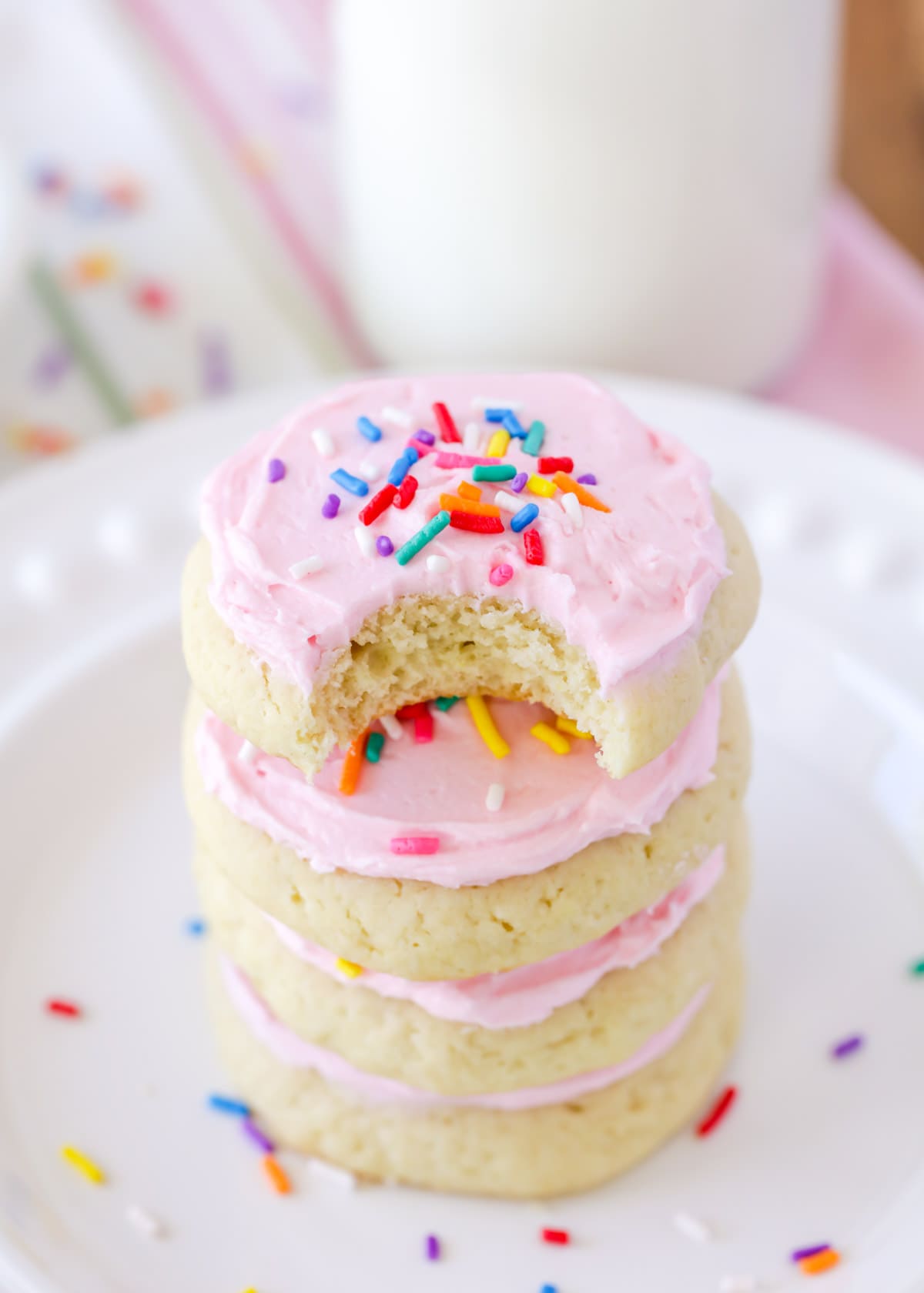 Lofthouse Sugar Cookies Recipe stacked on plate