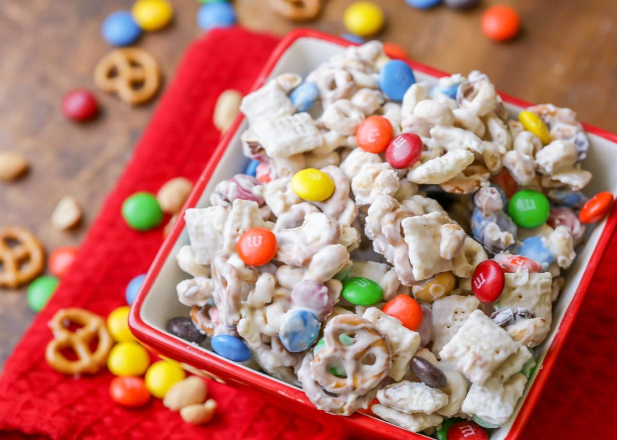 Chex Mix Bars with Pretzels and M&Ms - Deliciously Seasoned