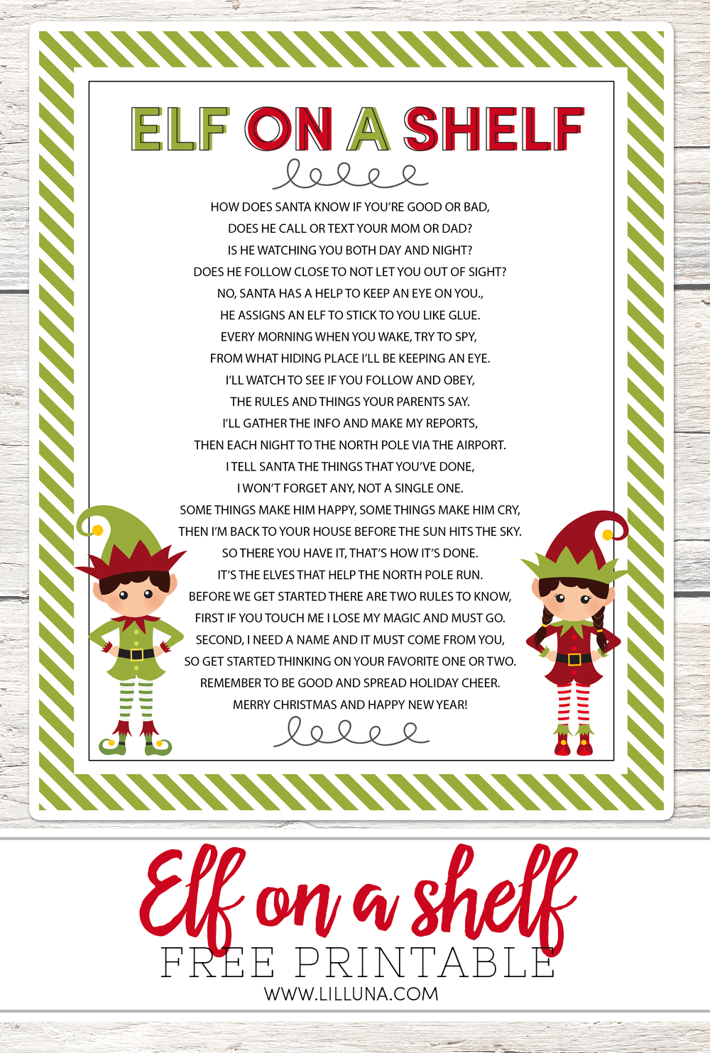 Elf on the Shelf Story FREE Printable Poem Lil #39 Luna