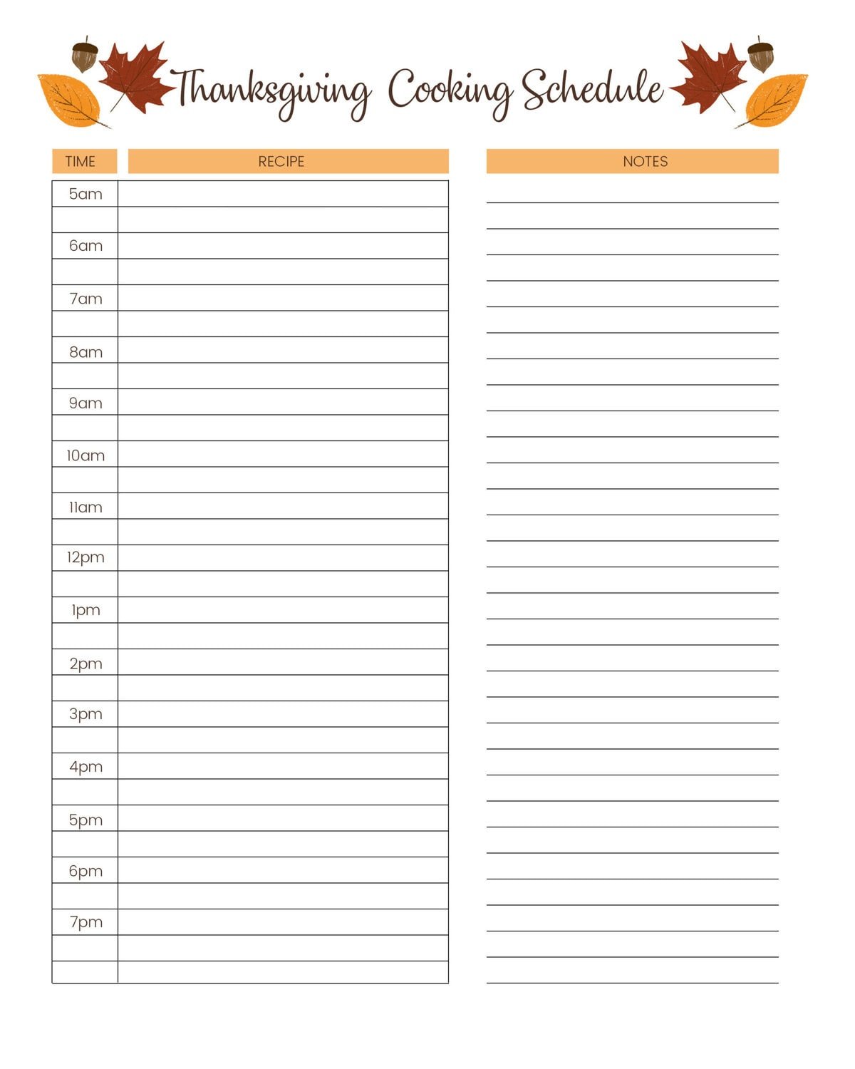 Thanksgiving Cooking Schedule template