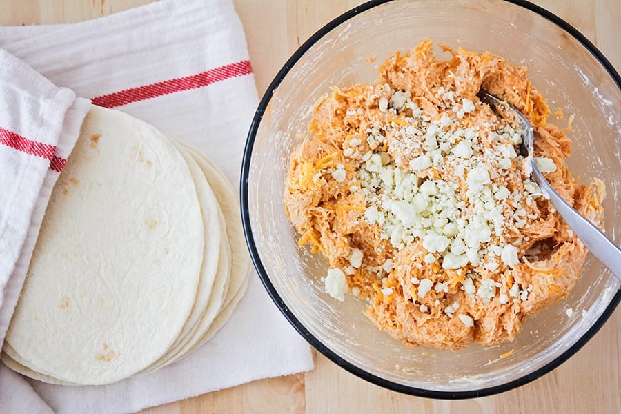Ingredients for buffalo chicken taquito recipe