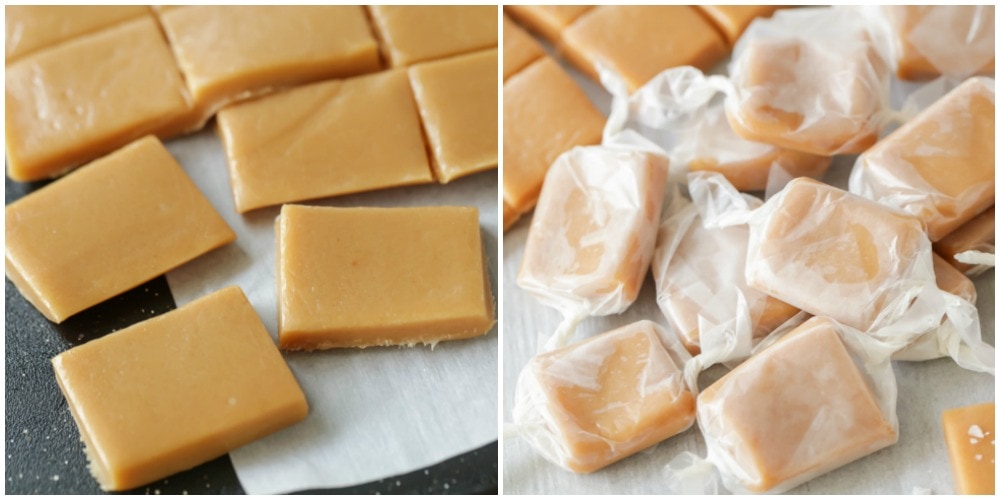 Cutting and wrapping homemade soft caramels