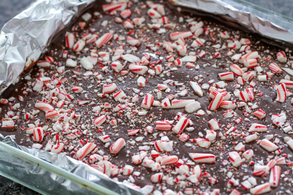 Peppermint brownie recipe in a baking pan