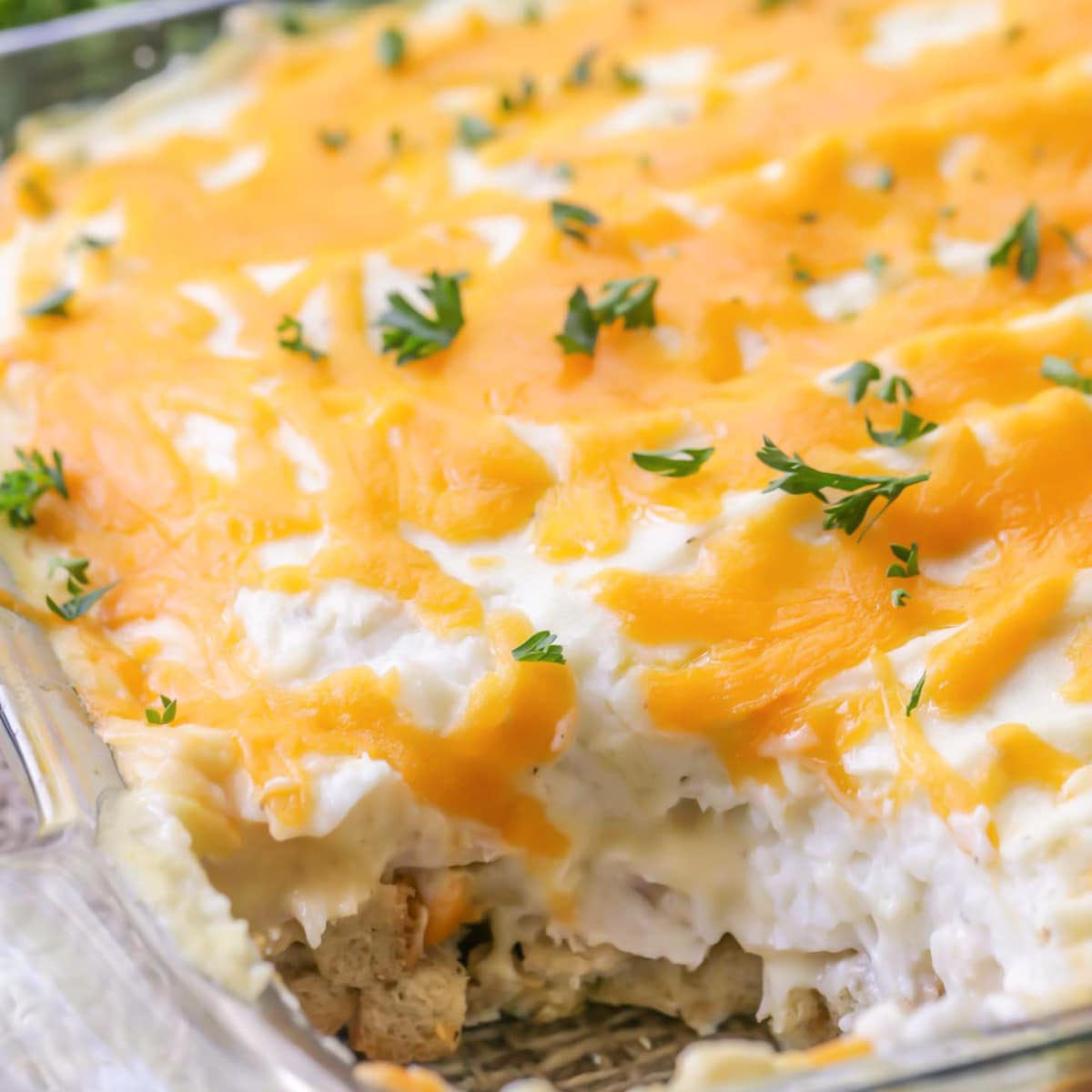 Fall dinner ideas - Thanksgiving leftover casserole with missing scoop.