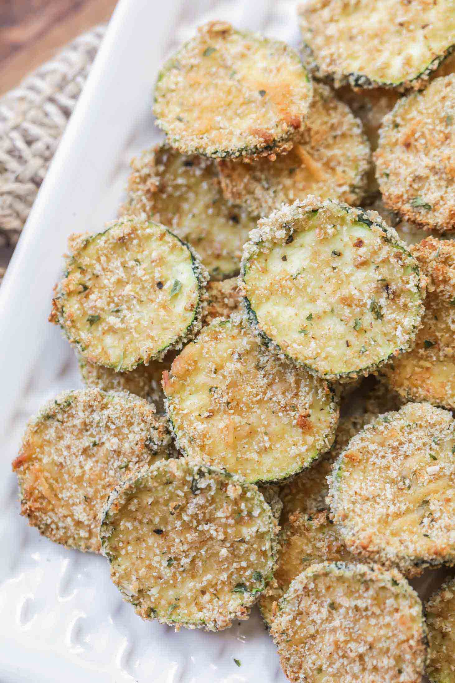 Serve crock pot mac and cheese with baked zucchini chips.